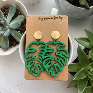 Monstera statement earrings